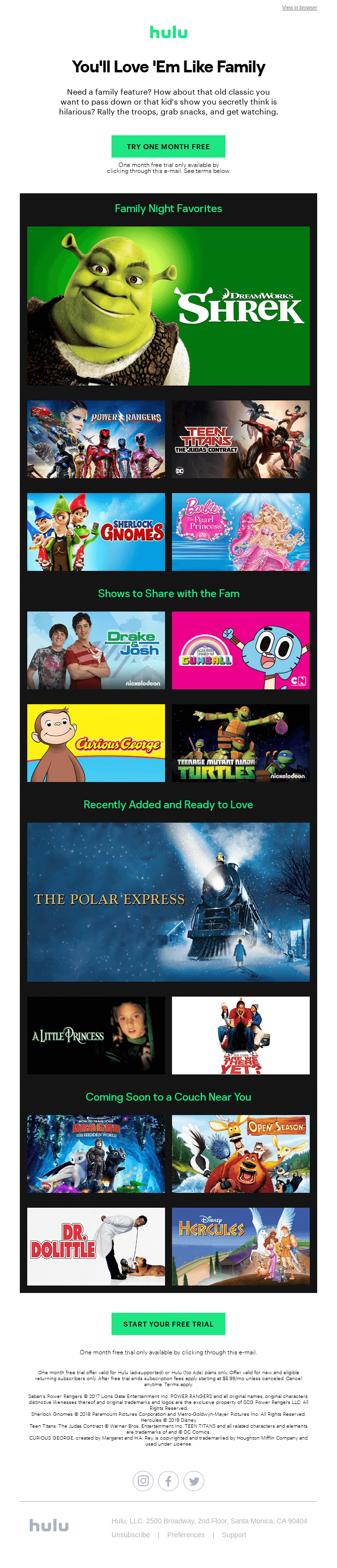 (1) Friendly Message From Hulu: Watch These Family Favorites on Hulu With a Free Month Trial