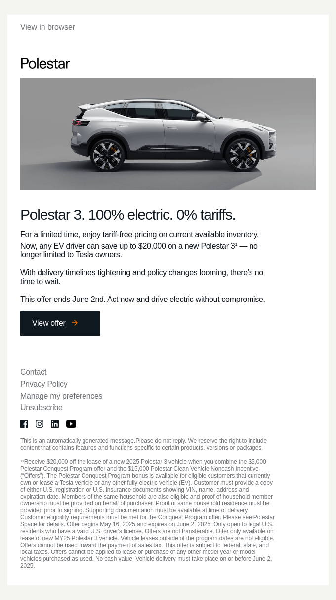 100% Electric. 0% Tariffs. Up to $20K for EV Owners.