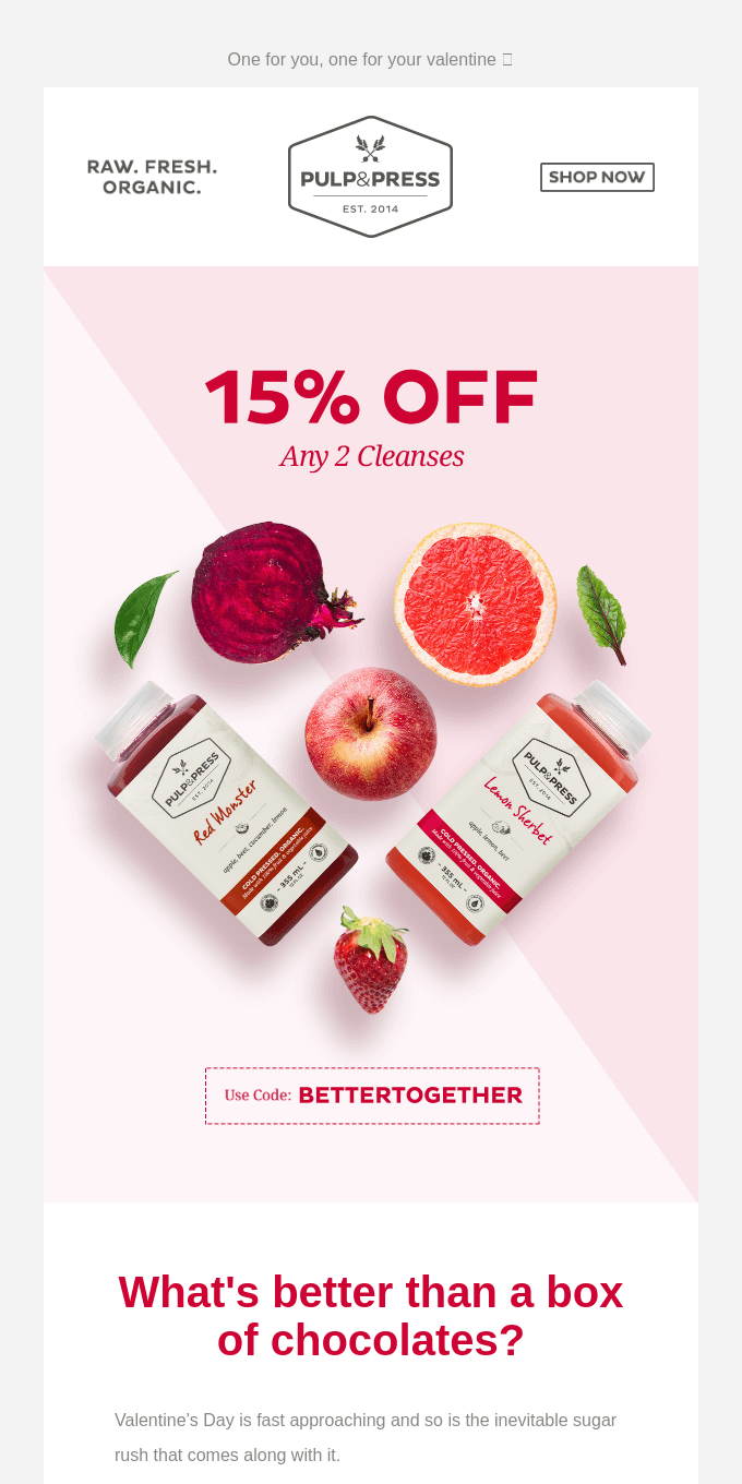 15% Off Any 2 Cleanses Ends Soon, Lovebirds! 🥰