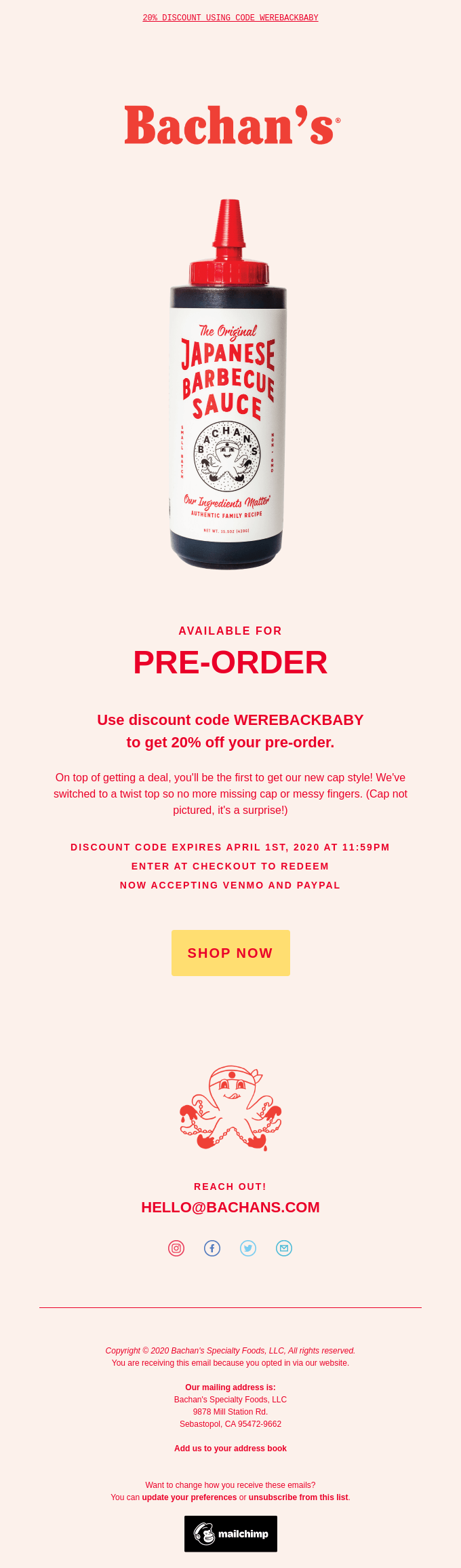 20% off all Pre-Orders!  We're Back Baby!