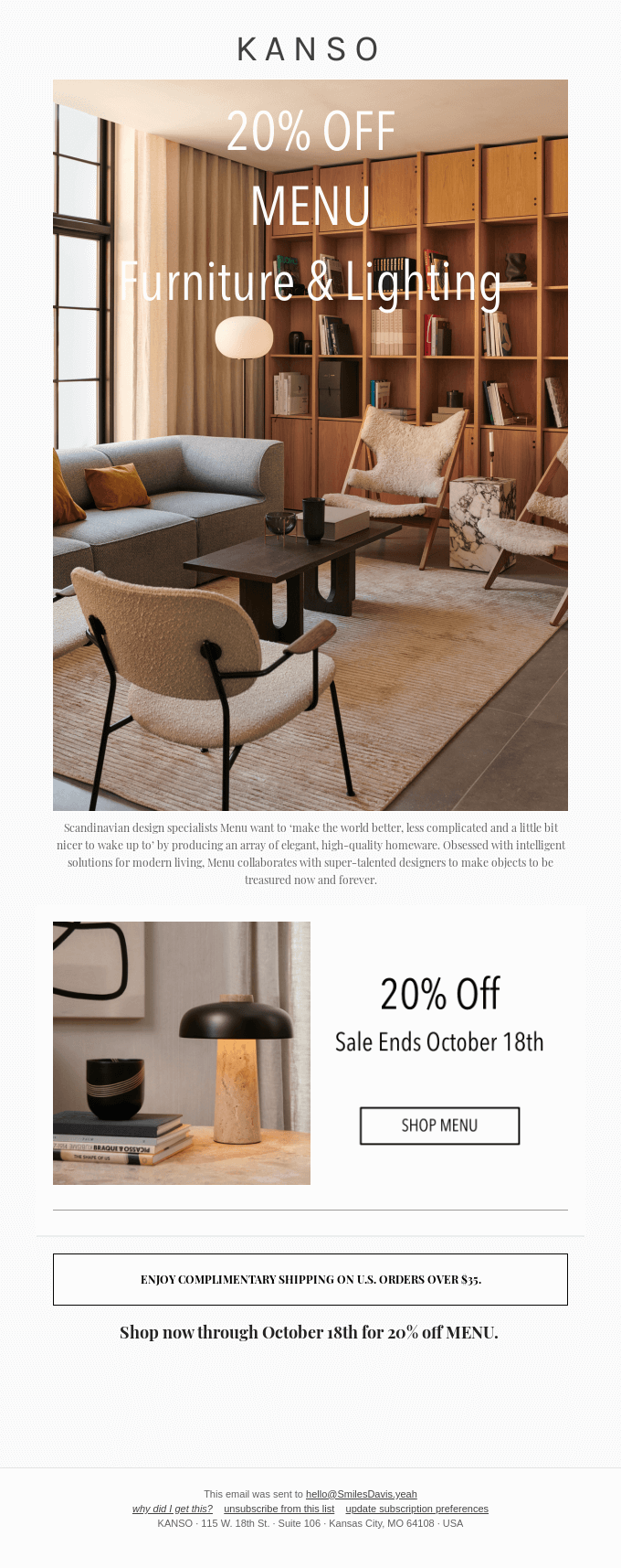 20% Off MENU Furniture and Lighting 🙌