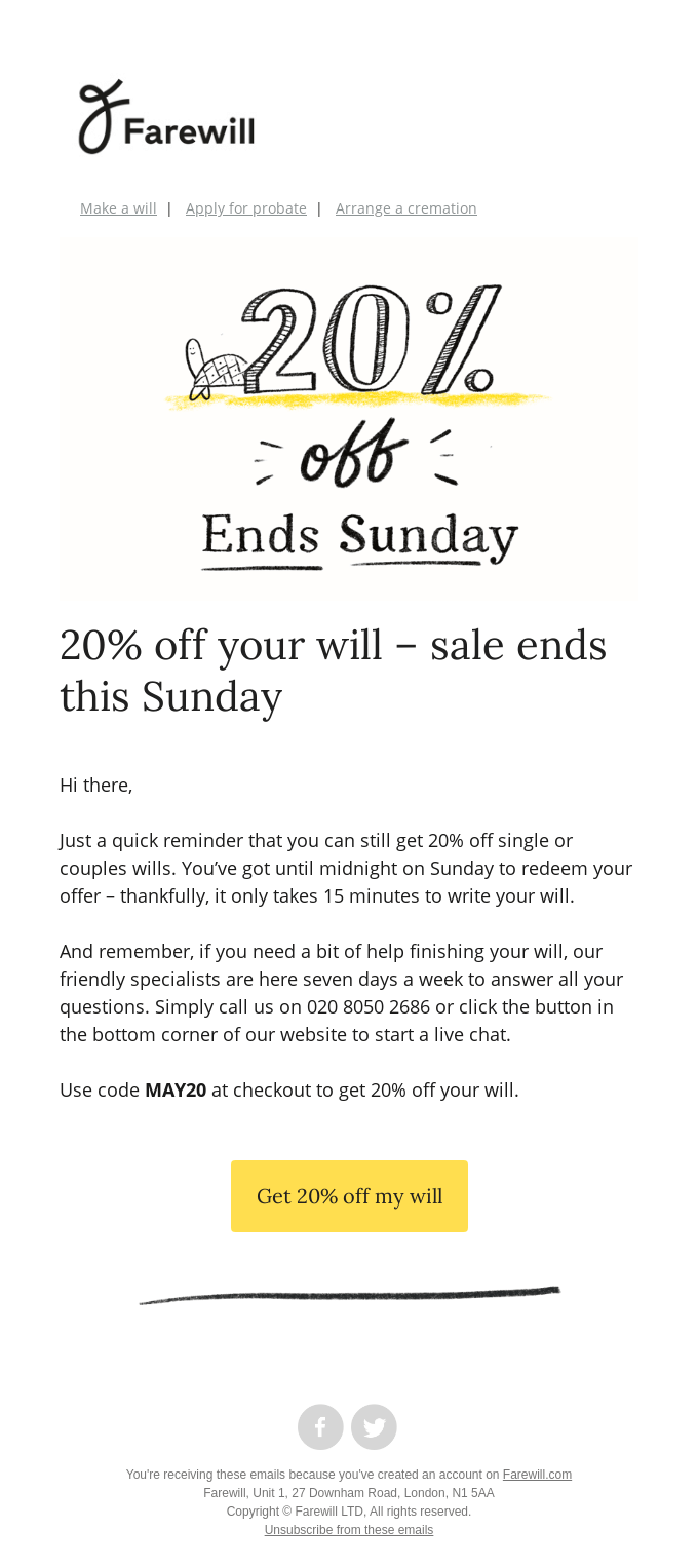 20% Off Your Will. Sale Ends Sunday.