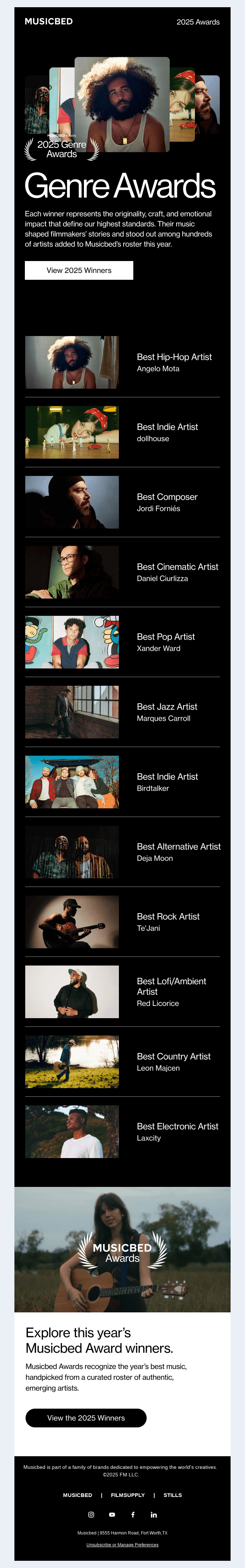 🏆 2025 Musicbed Awards by Genre