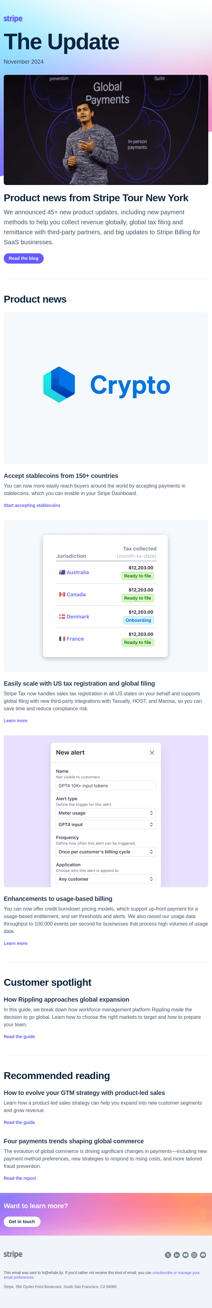 45+ product updates, stablecoin payments, and global tax filing