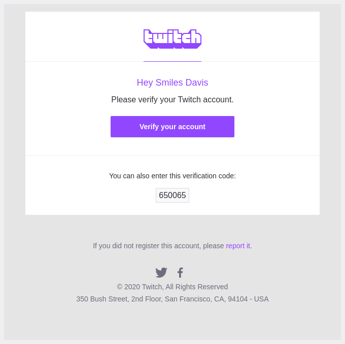 650065 – Your Twitch Verification Code