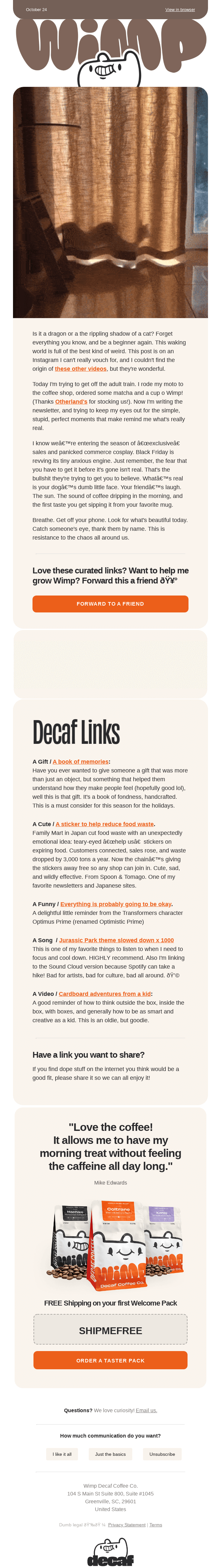 🟠 A cool gift idea, the best chill out song ever, and other decaf links.