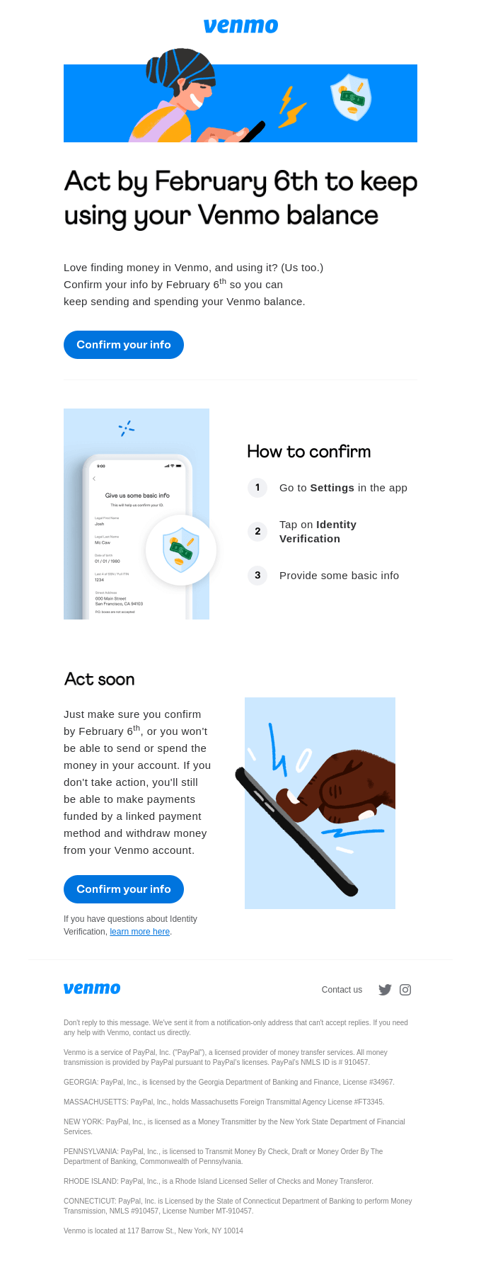 A few days left! Confirm your identity to keep using Venmo the way you always have
