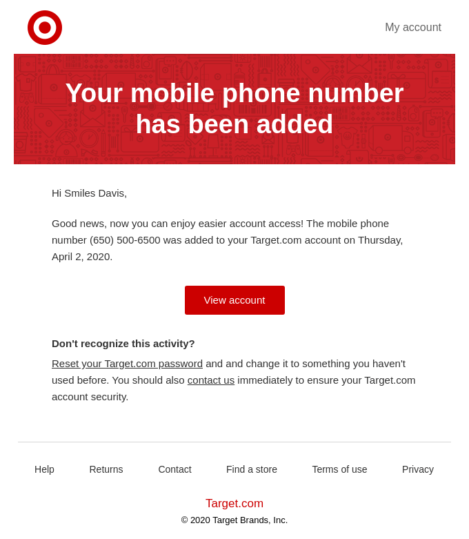 A new mobile phone number has been added to your account.