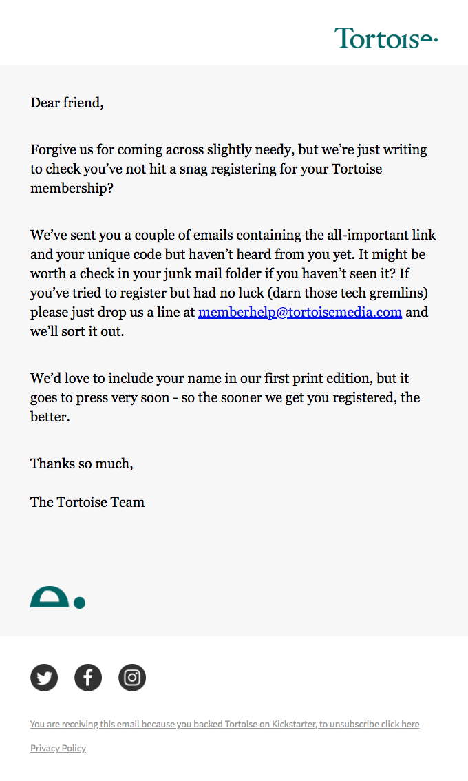 A reminder to register for your Tortoise membership
