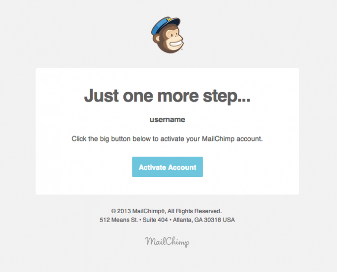 Account Activation Email Design from MailChimp