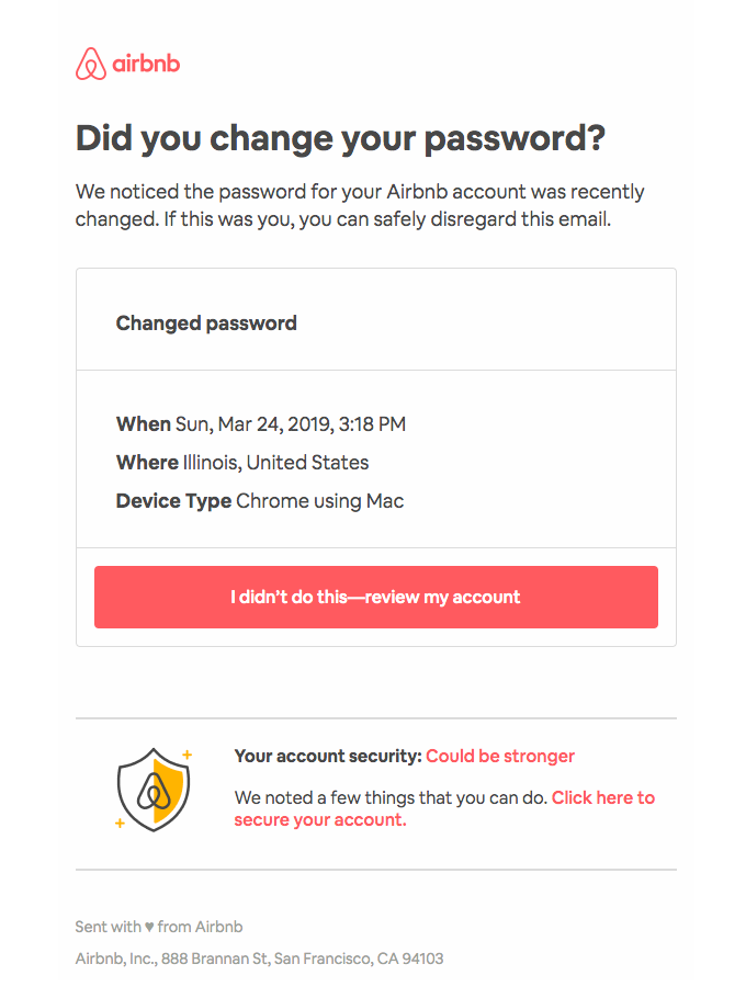 Account activity: Password changed