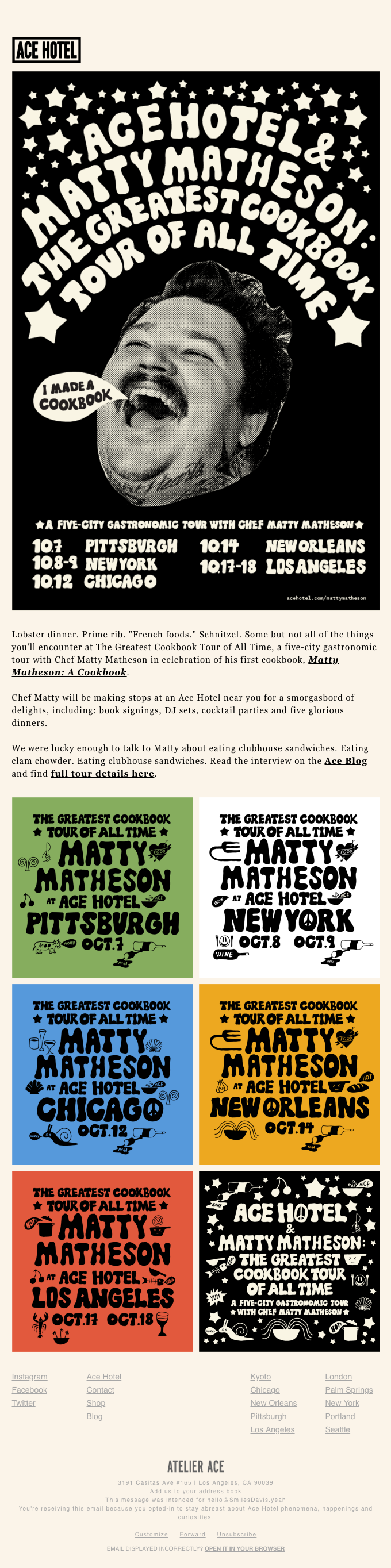 Ace Hotel x Matty Matheson: The Greatest Cookbook Tour of All Time