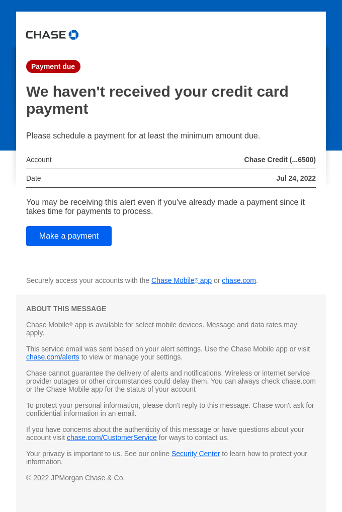 Action Required We Haven t Received Your Credit Card Payment From 