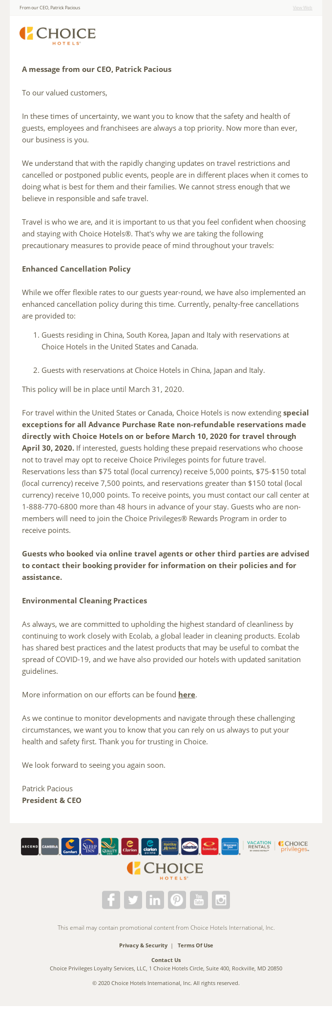 An Update Regarding Coronavirus (COVID-19)