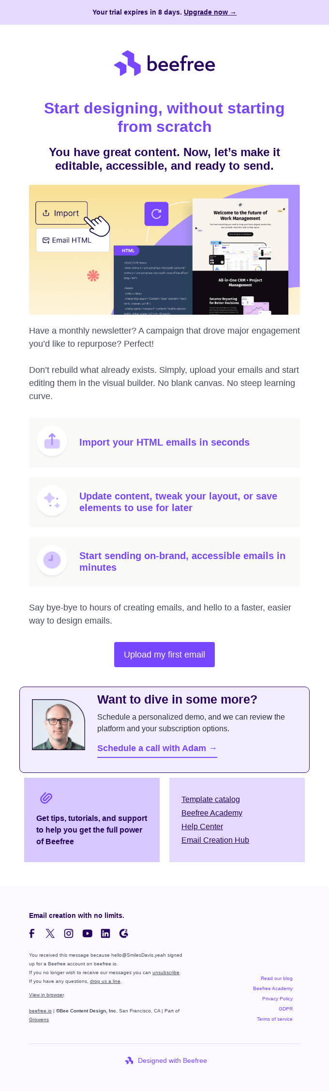Start in Beefree without starting from scratch