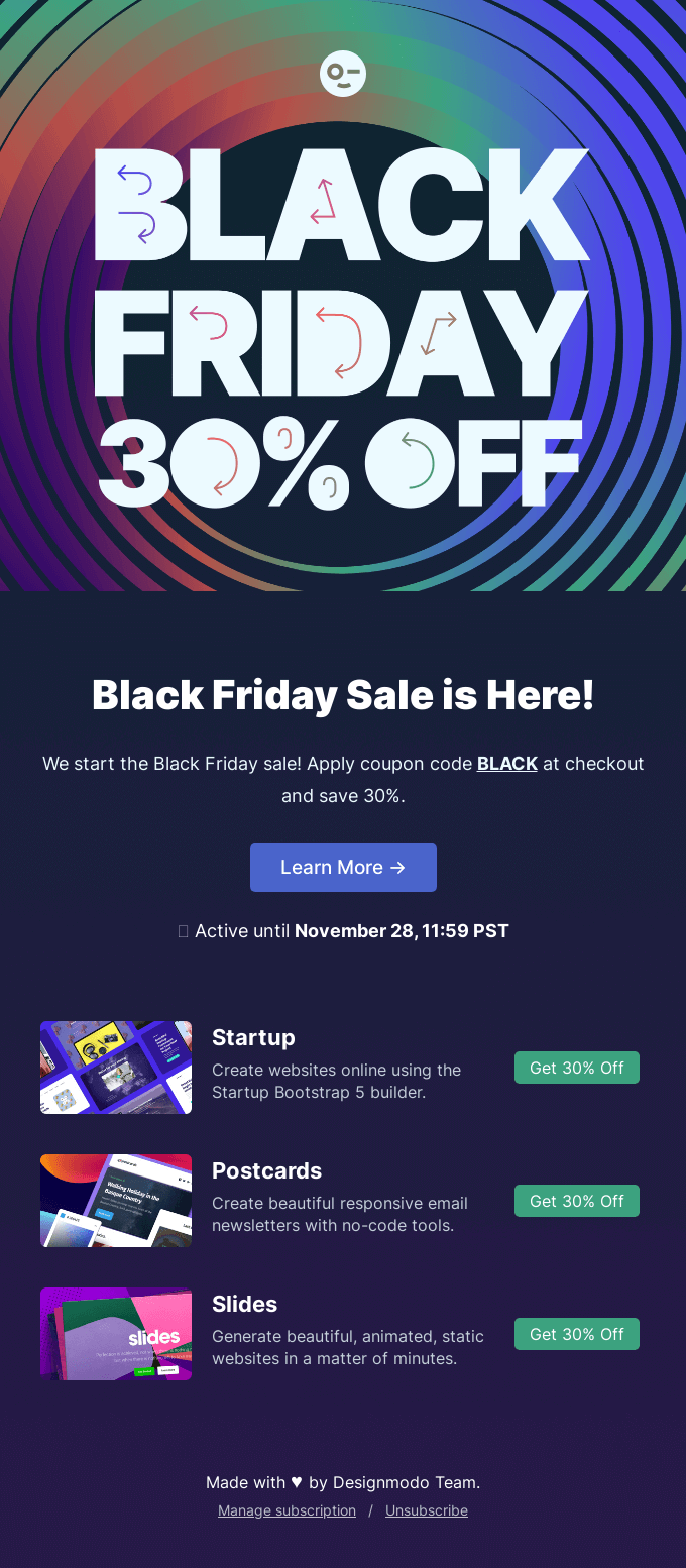 Black Friday on Designmodo, 30% discount for a limited time.