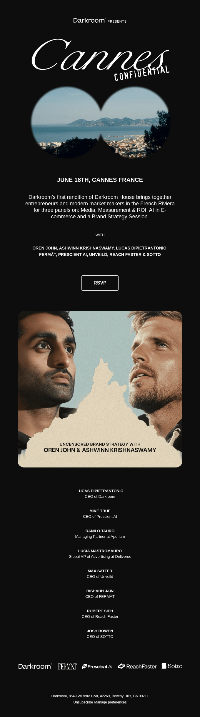 Cannes Confidential at Darkroom House - June 18th, Cannes France