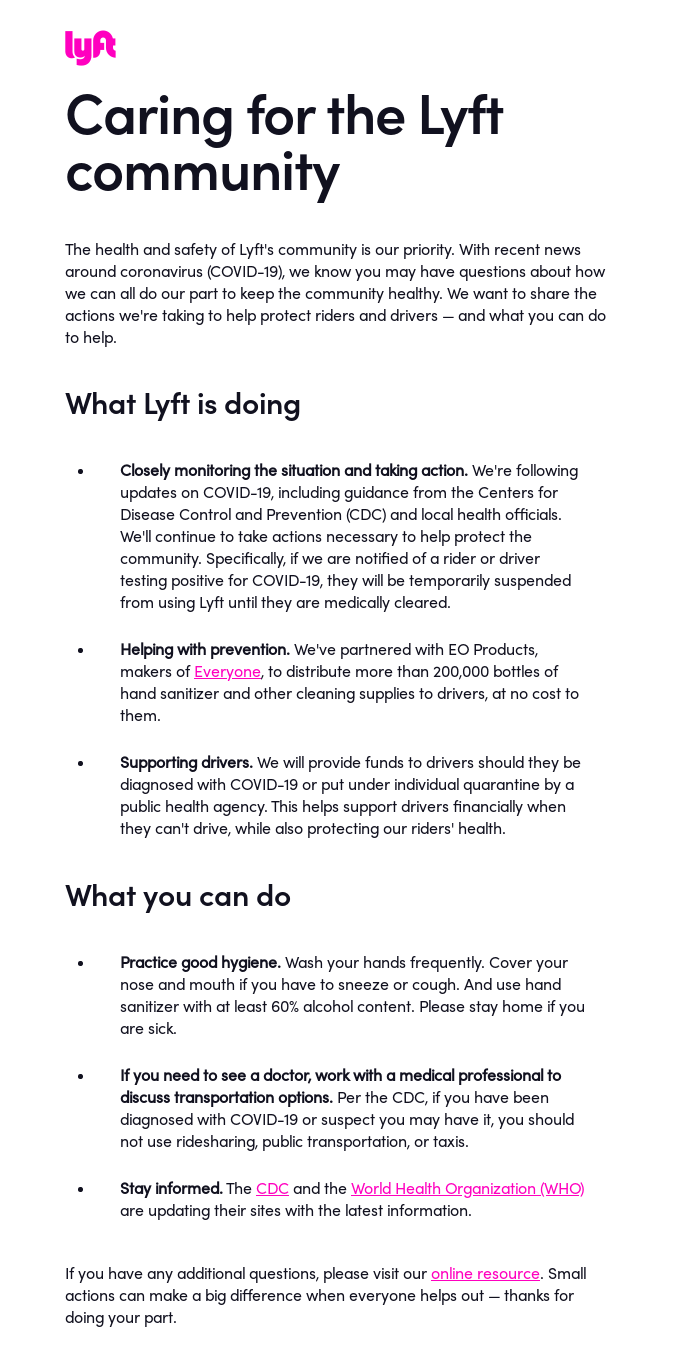 Caring for the Lyft community