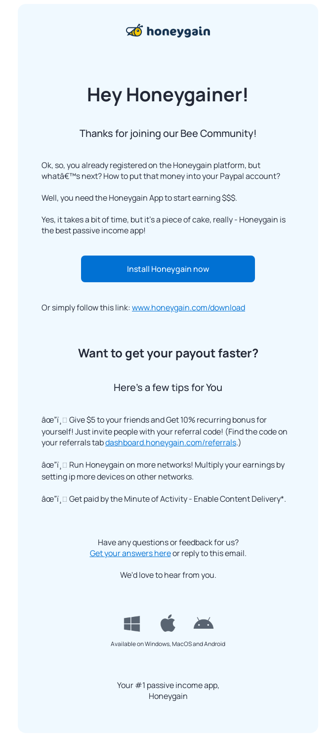 Complete you Honeygain setup to start earning! | Honeygain