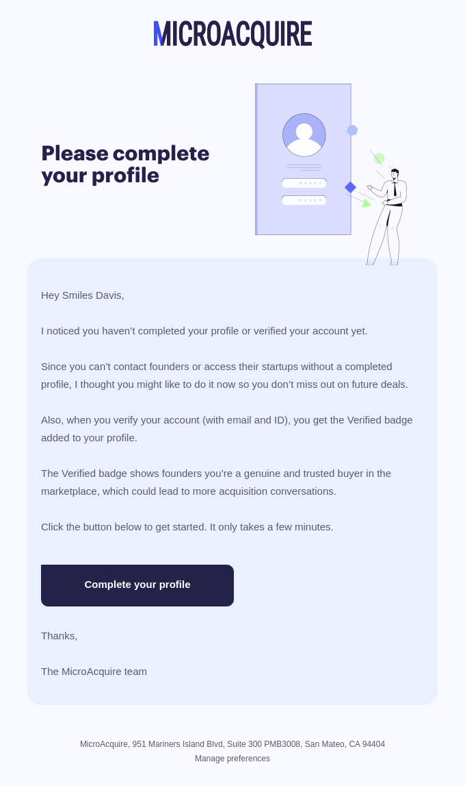 Complete your account to connect with more founders ⚡
