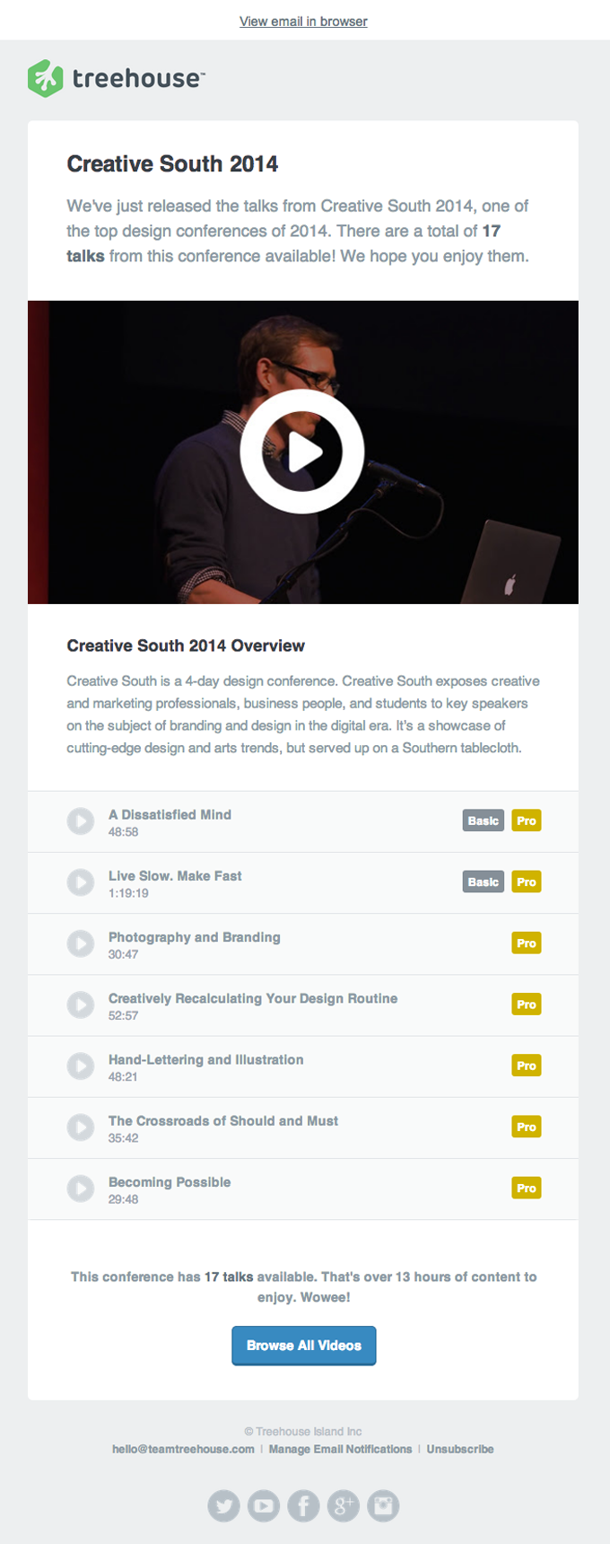 Conference Video List Email Design from Treehouse