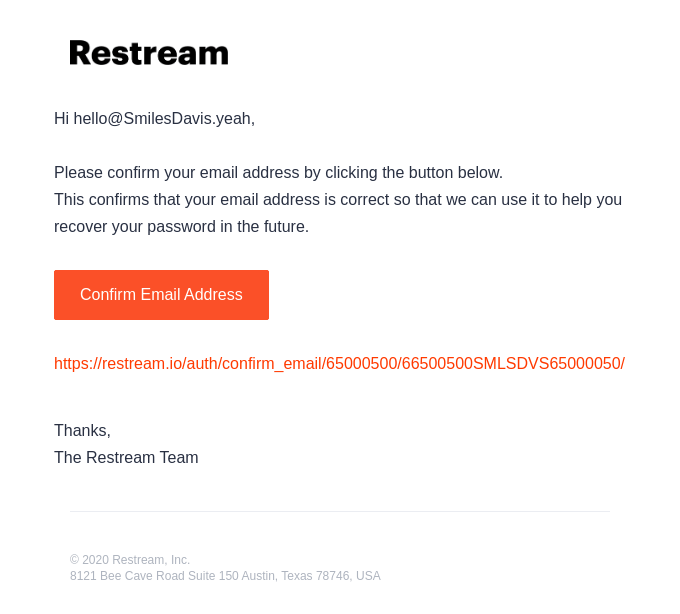 Confirm your Restream email address