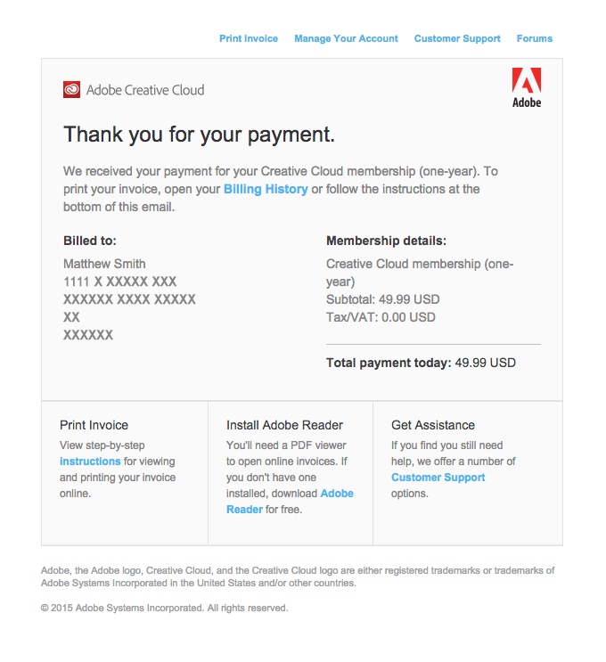 Confirmation: We received your Creative Cloud membership (one-year) payment