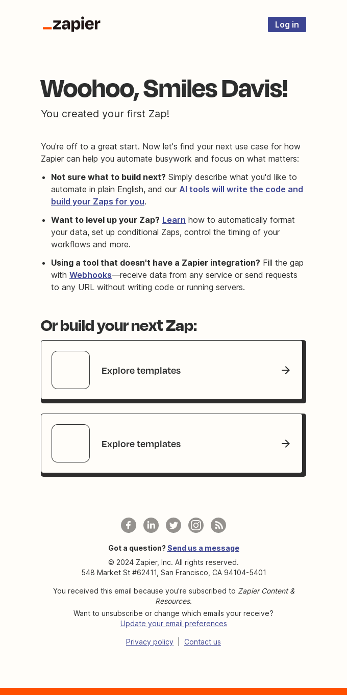 Congrats, you've created your first Zap!