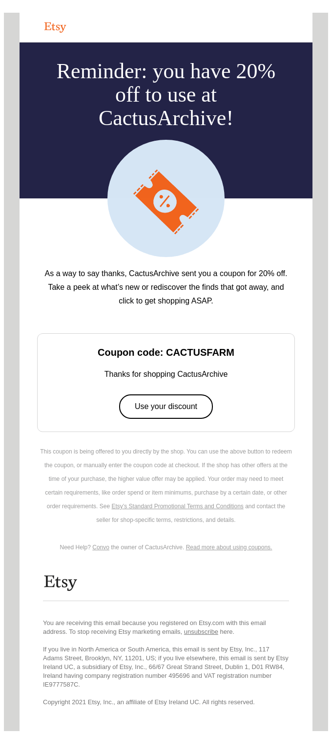 Coupon reminder: CactusArchive sent you 20% off