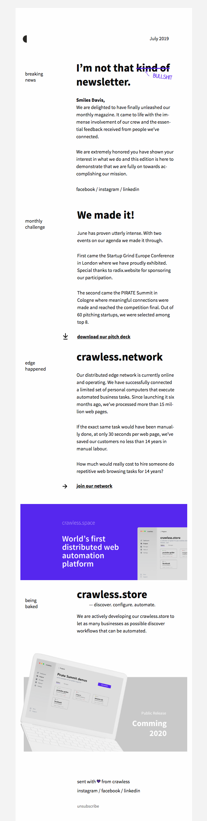 Crawless - newsletter