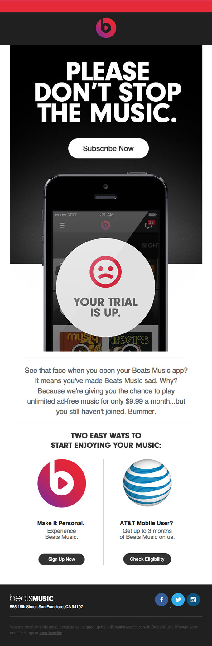 Customer Retention Email Design from Beats Music