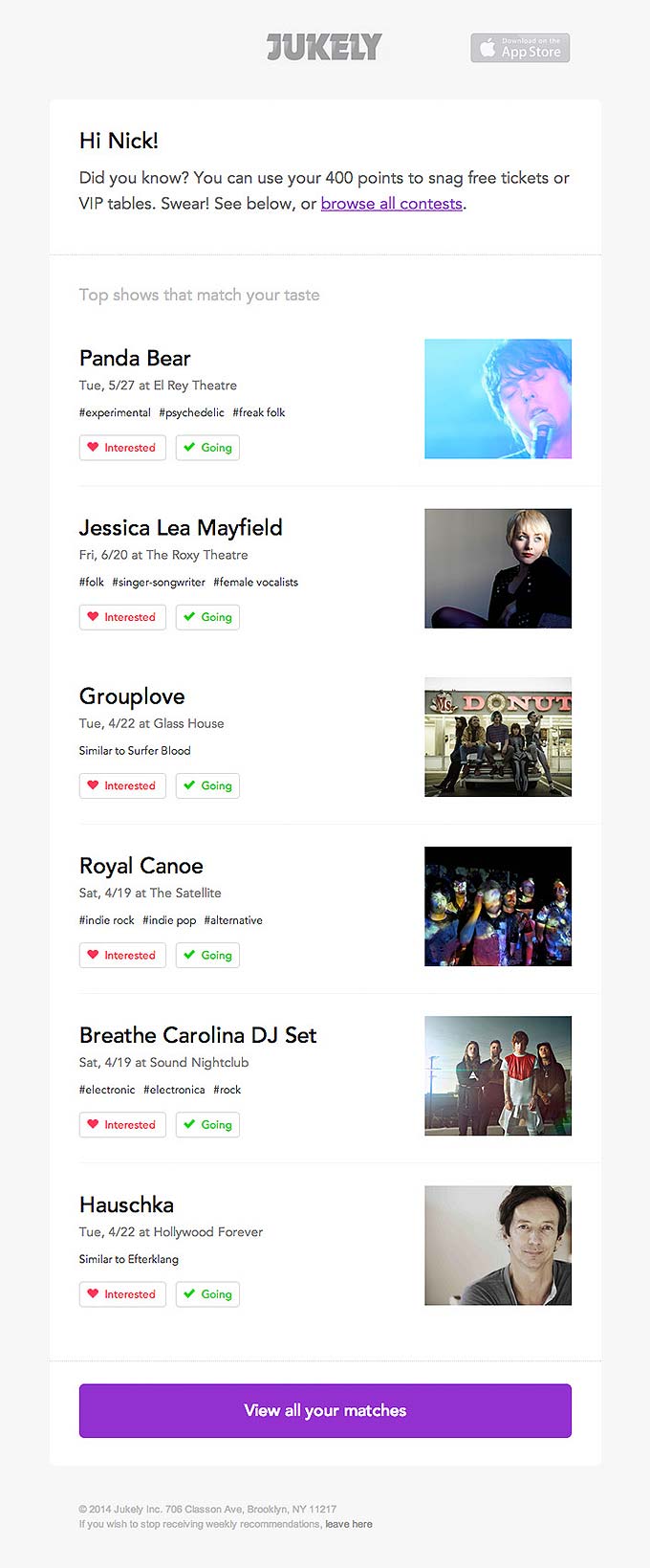 Digest Email Update Design from Jukely