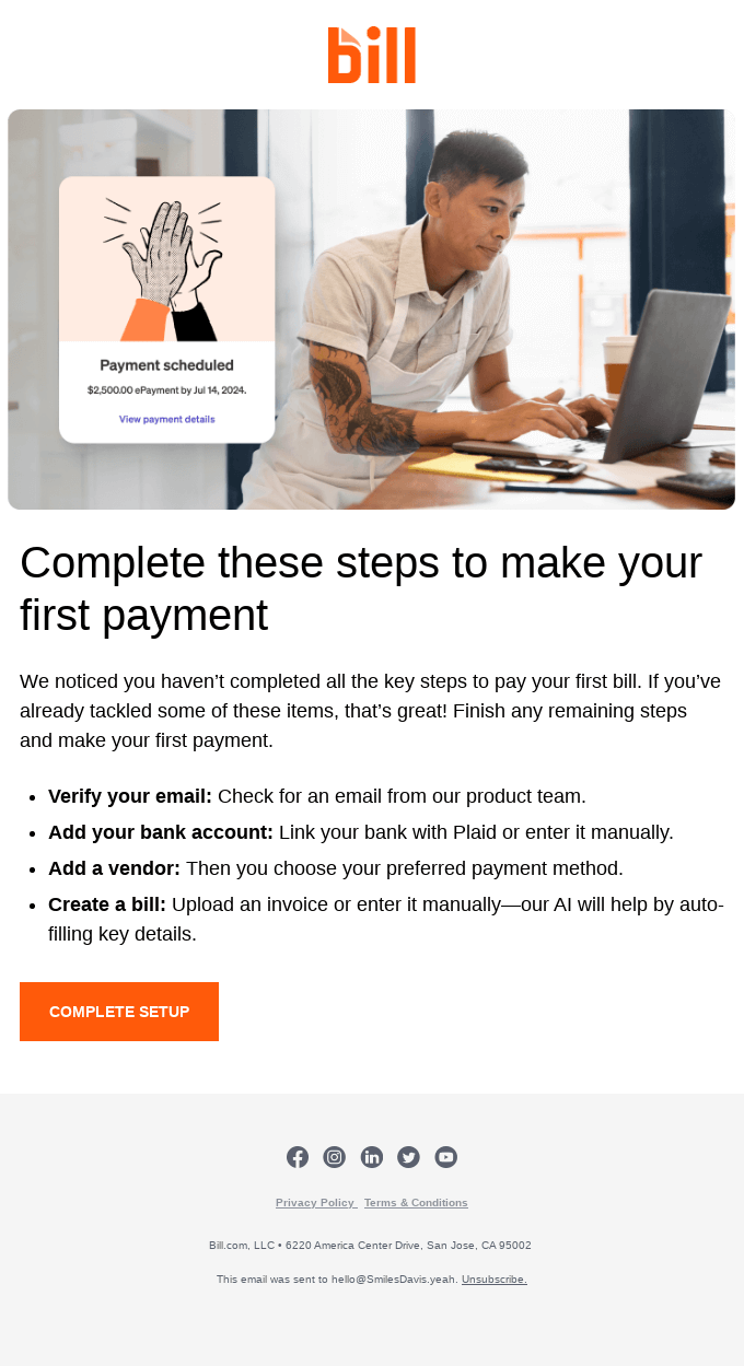Don’t miss out—complete your BILL setup today