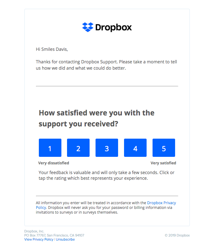 Dropbox Support: tell us how we did