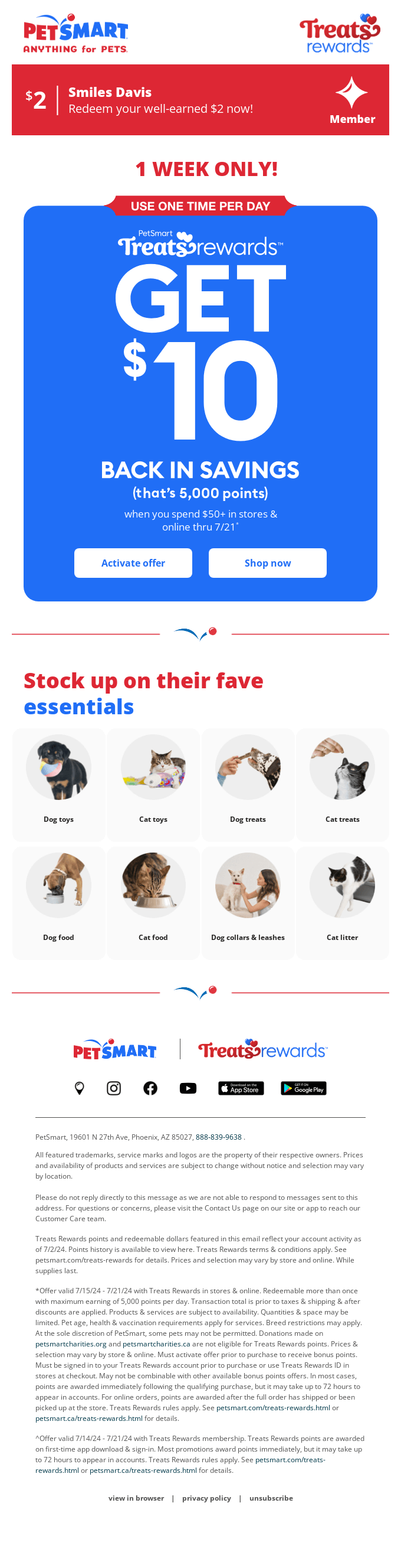 Earn 10 IN SAVINGS that s 5 000 points from PetSmart Desktop Email View Really Good Emails