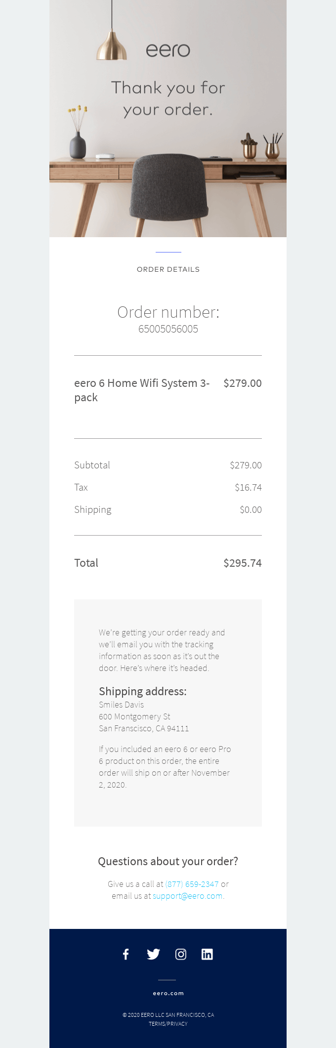 eero order confirmation