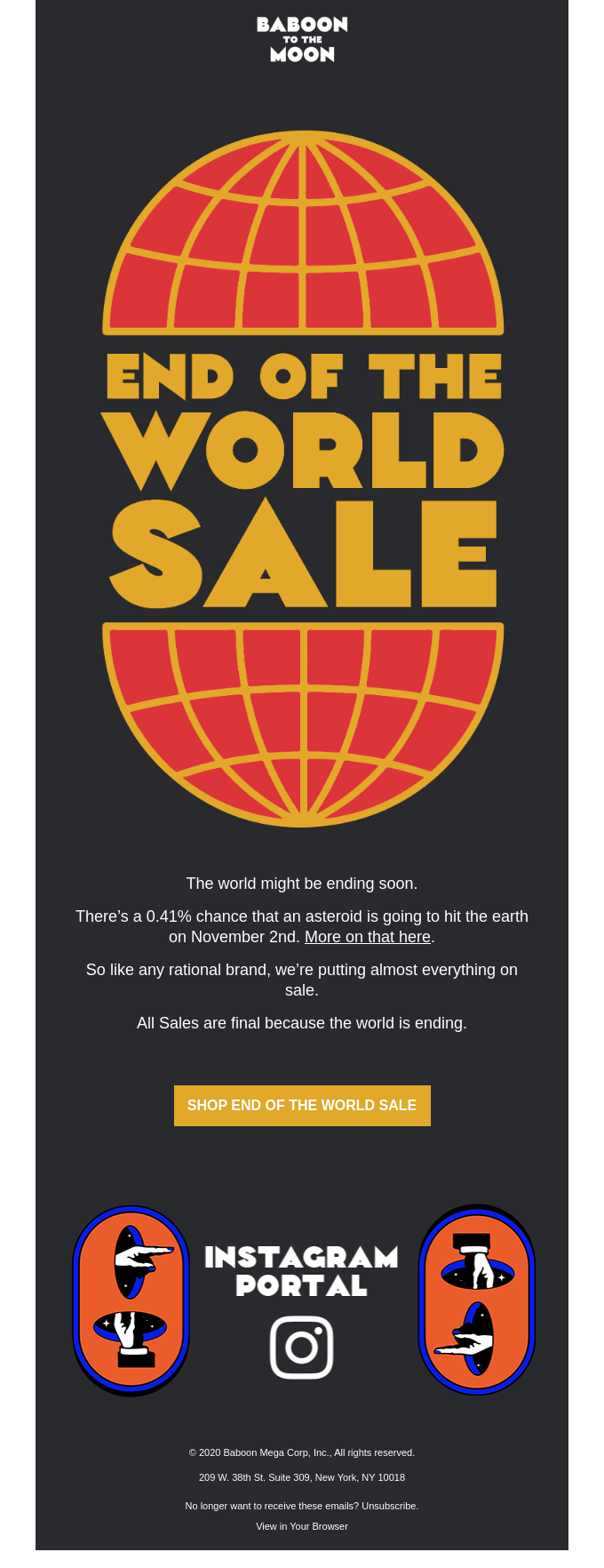 END OF THE WORLD SALE