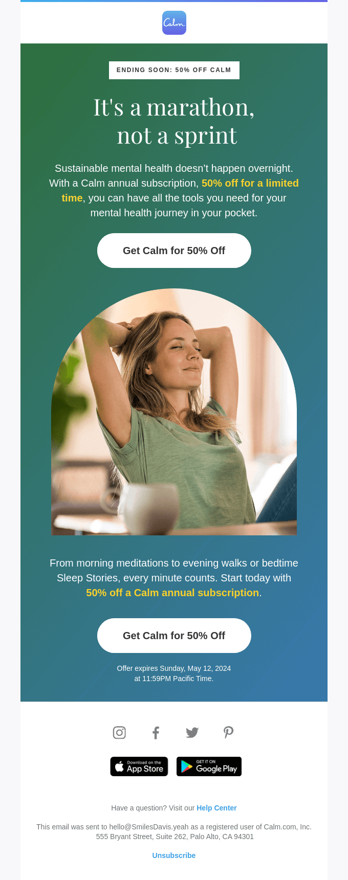 💙 Ending soon: Save 50% a year of Calm