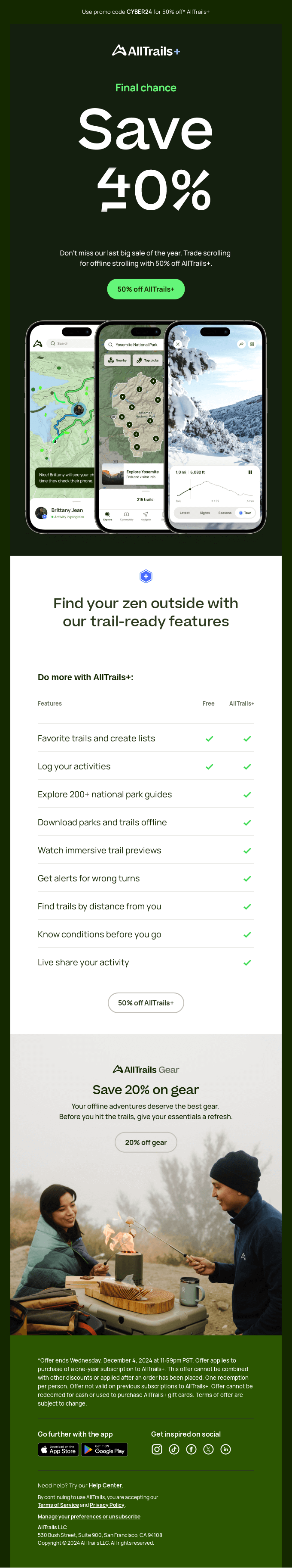 ENDS TONIGHT: 50% off AllTrails+