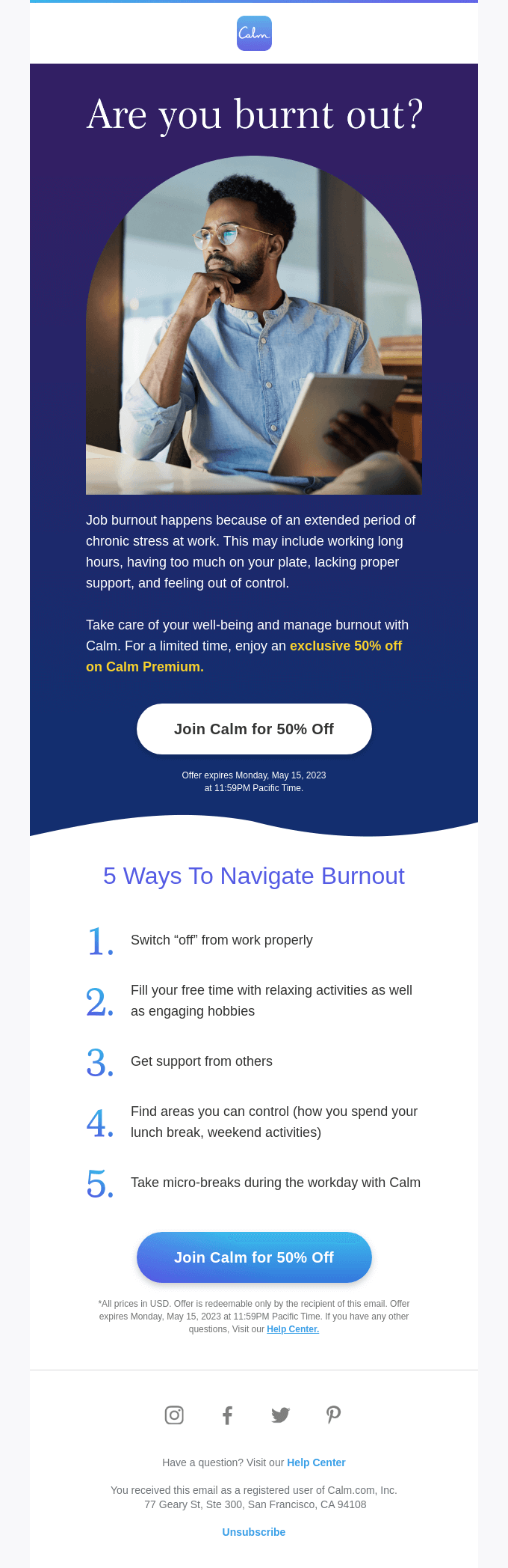 Enjoy 50% OFF on Calm Today