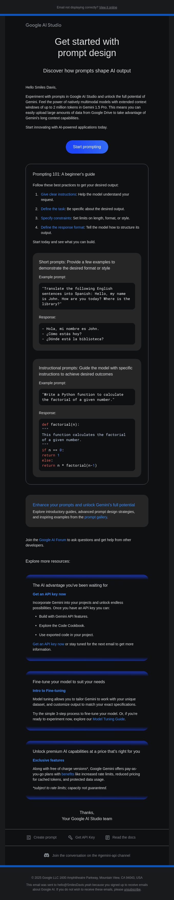 Smiles Davis, experiment with prompt design in Google AI Studio