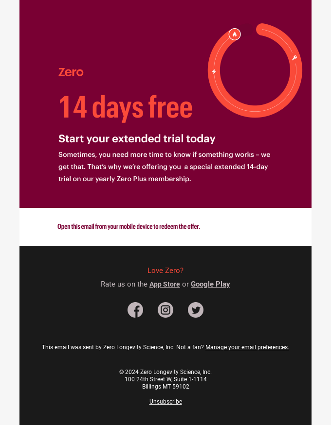 Extended: free trial of Zero Plus