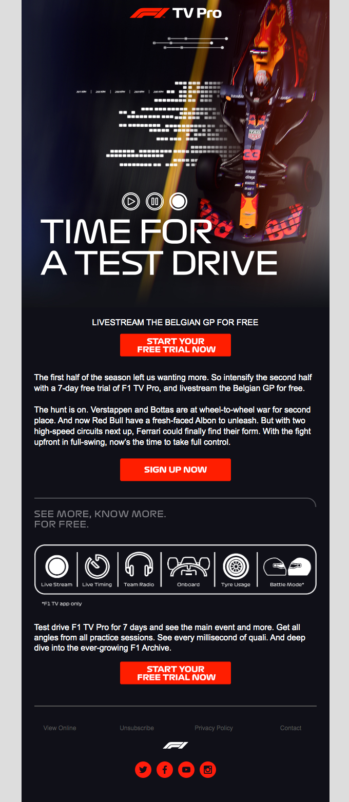 F1 TV Pro 7 day free trial from Formula 1 Desktop Email View