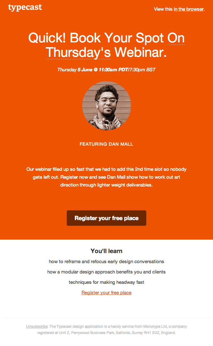 Featured Event Email Design from Typecast
