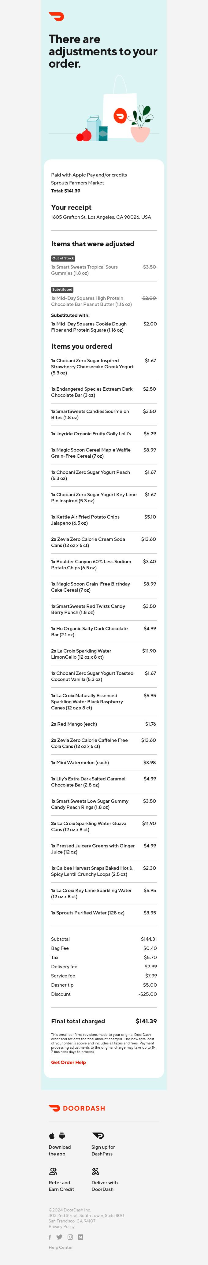 Final receipt for Smiles Davis from Sprouts Farmers Market