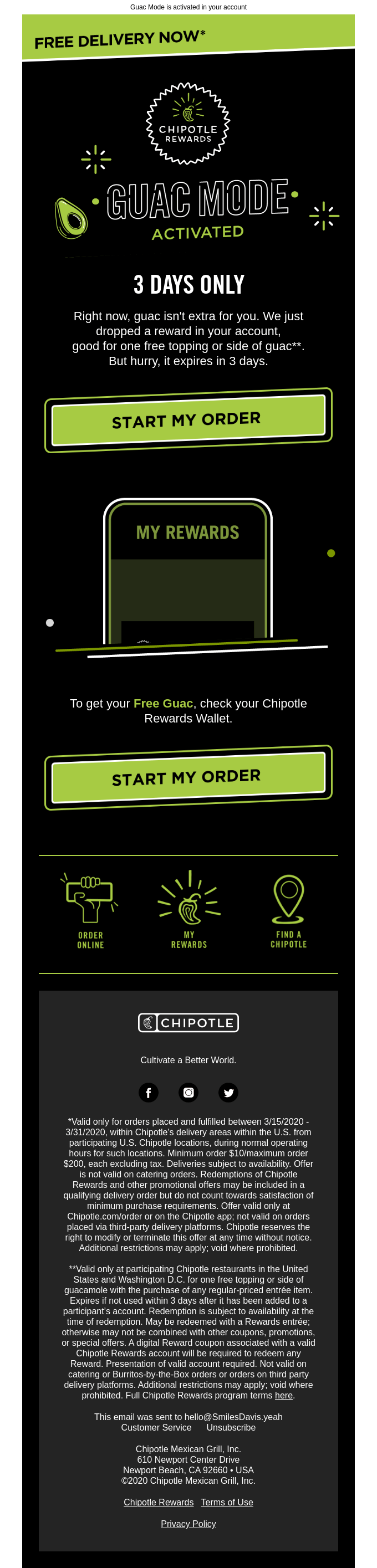 Free Guac. Free Delivery. Guac Mode is on. 🥑