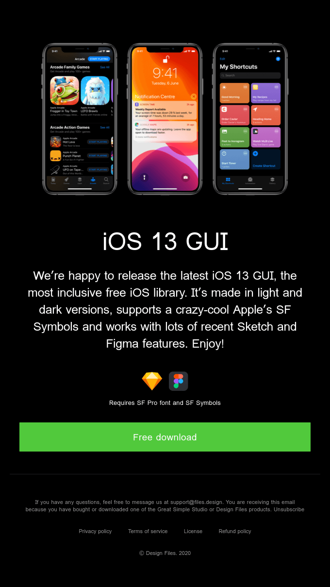 Free iOS 13 GUI — Info View | Really Good Emails