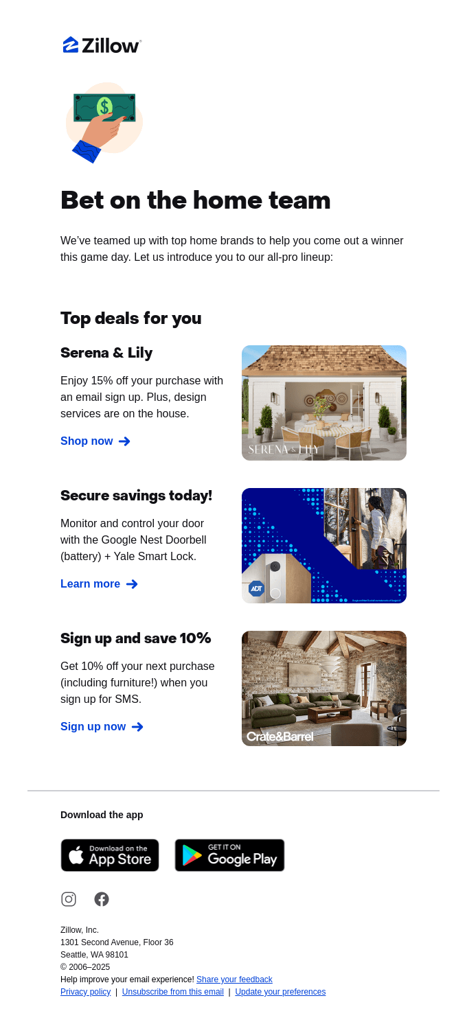 Game-day deals from Zillow