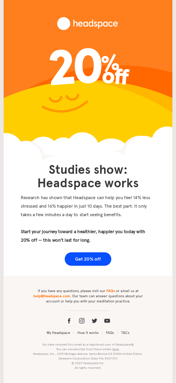 Get 20% off a year of Headspace