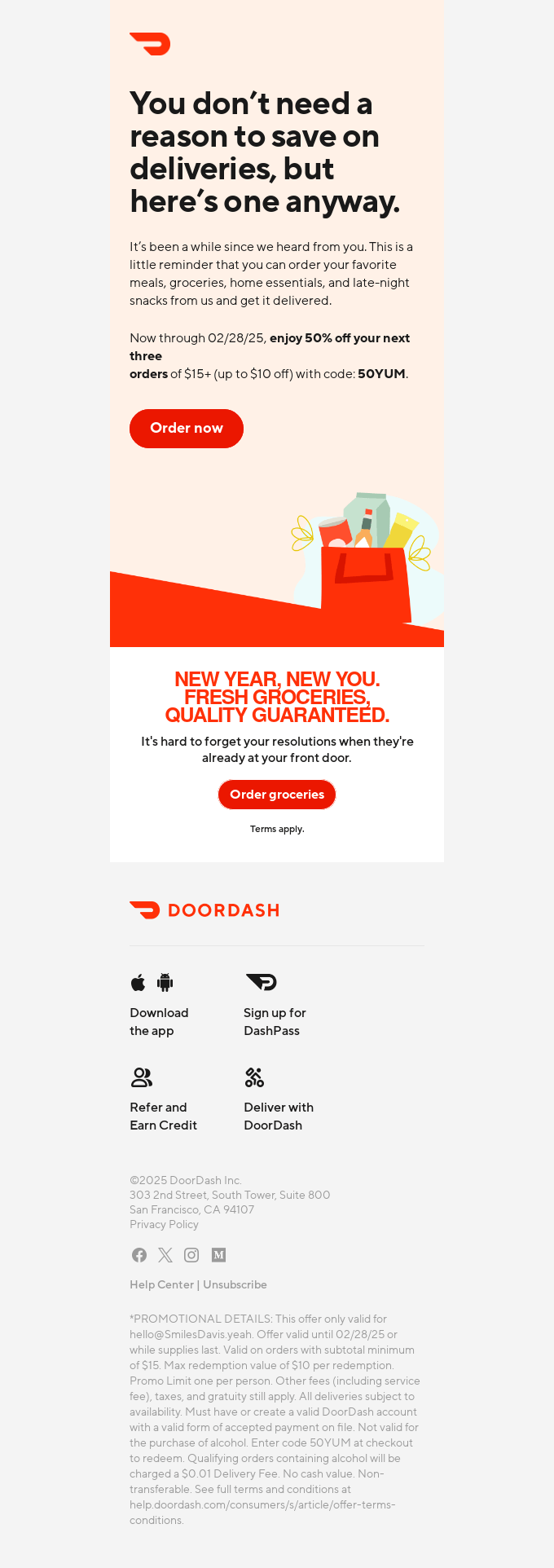 Get 50% off delicious deliveries and expedited essentials.